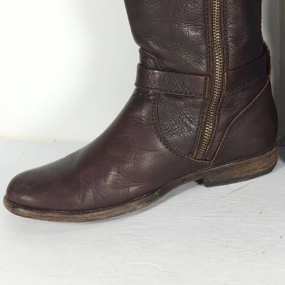 Frye Women's Phillip US 7,5B Brown Leather Buckle knee High Riding Boots - Picture 12 of 14